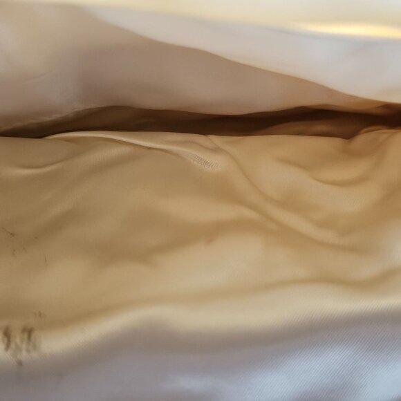 Vintage Gold Beaded Ivory Satin Evening Bag With Rhinestone Clasp & Chain Strap - Picture 6 of 8